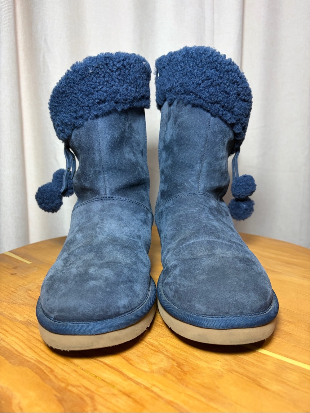 UGG Women's Navy Suede Shearling Pom-Pom Boots